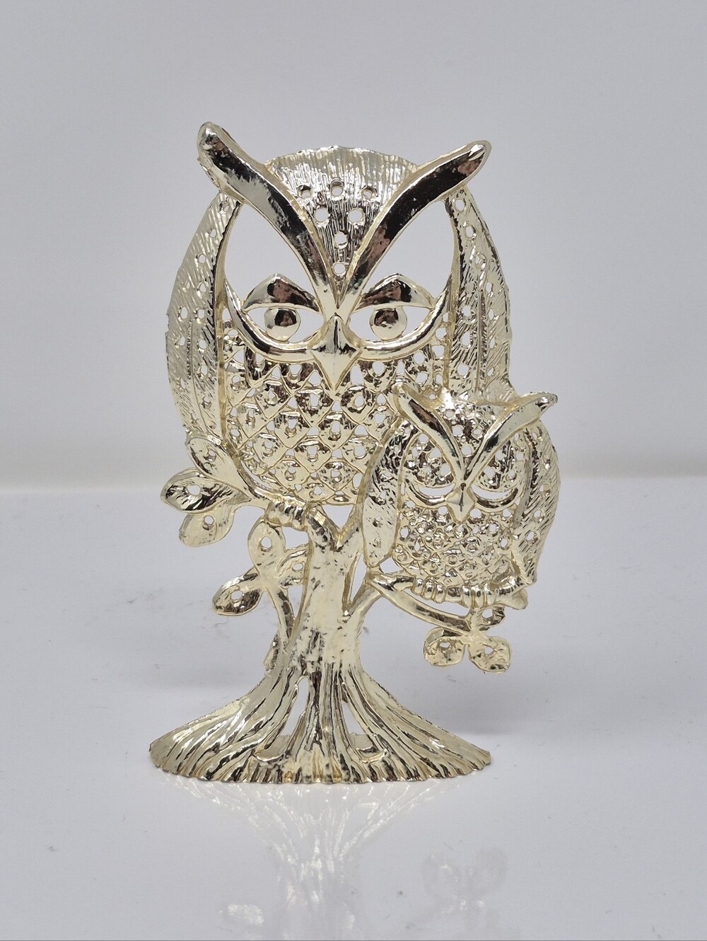 Vintage Torino Owls On Branch Earrings Holder 1970s Gold Tone